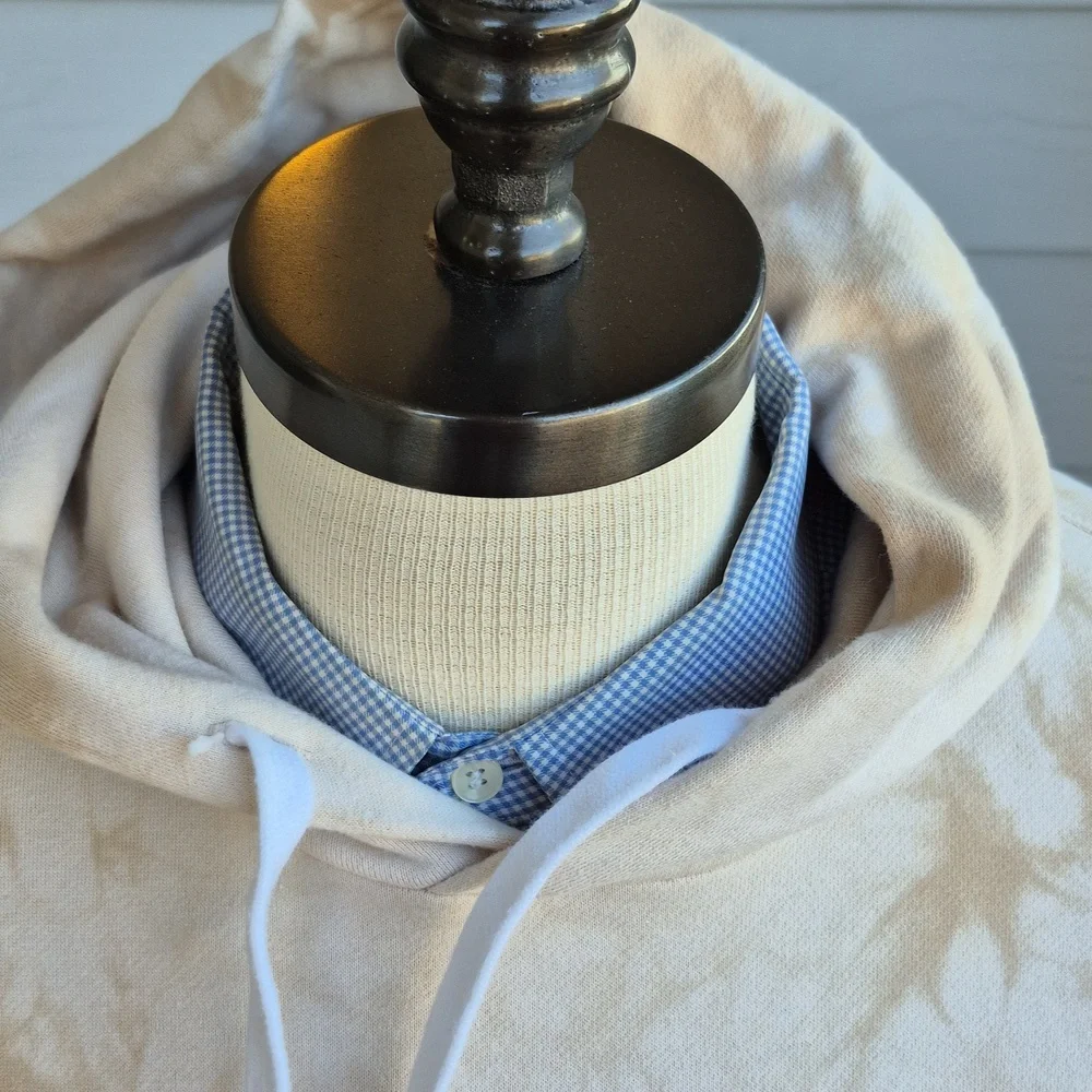 RAG & BONE City Terry Beige‎ Tan Cream Tie Dye Cotton Large Mens Hoodie Sweater - Picture 4 of 12